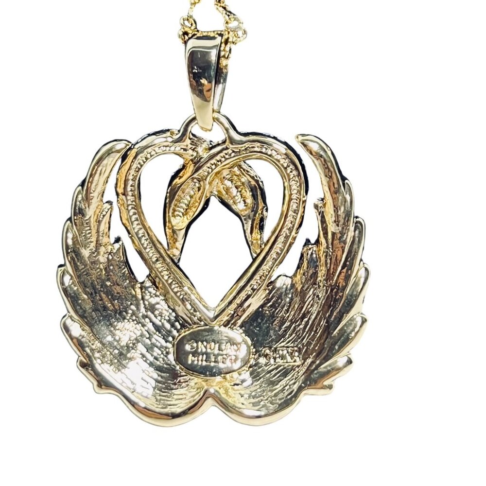 Nolan Miller Gold Tone Necklace With Double Swan Crystal Pendant (6004-1-2) - Picture 3 of 9